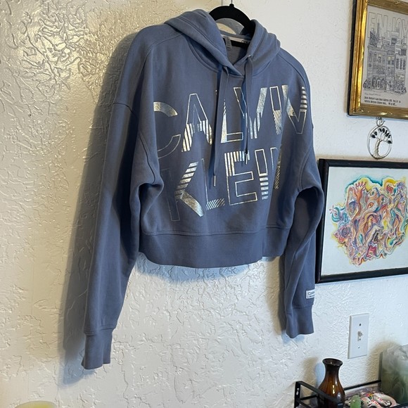 🌻Calvin Klein {M} Performance Blue Cropped Hoodie - Picture 2 of 8
